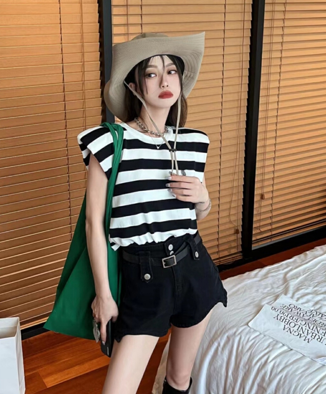 [AI x2 denim] personalized thin material high waist denim shorts (with belt) 1015\hjy