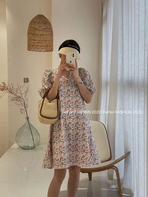 [I-D] Korean version tulip V-neck loose dress ys8216\ll