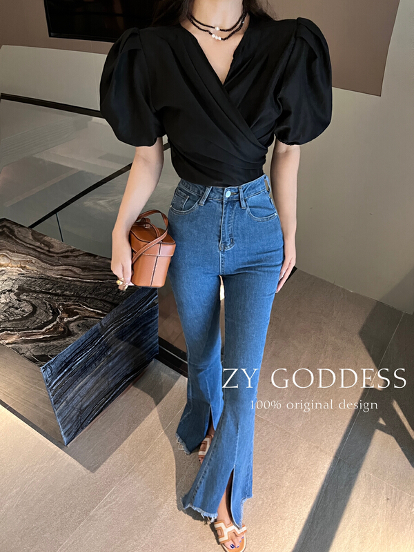 [ZY] retro style thin slit flare jeans floor flare j907\ozq