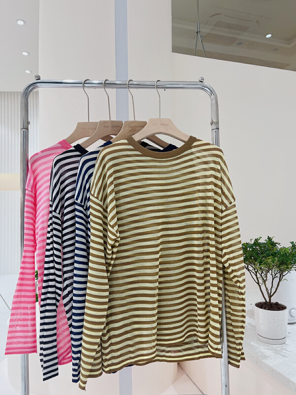 [huole] simple large loose stripe T-shirt 2240\wtt