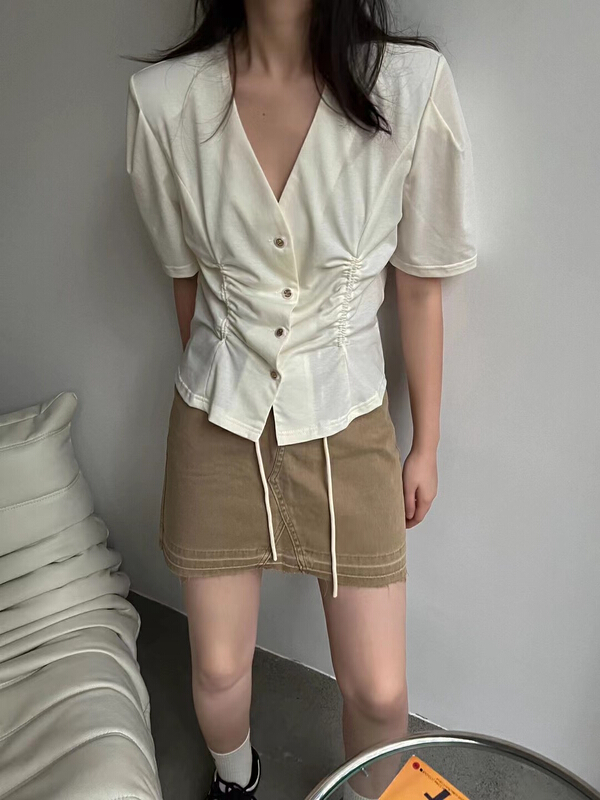 [jvv sister] simple casual drawstring short sleeve T-shirt 82291\zxl