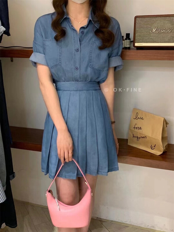 [OK fine] Korean versatile double pocket denim shirt ys1-8002\zjy