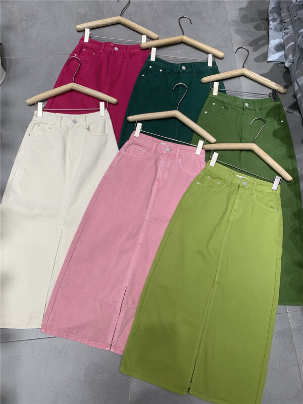 In early summer! [t-platform] Korean medium length split denim skirt 8281\zxx