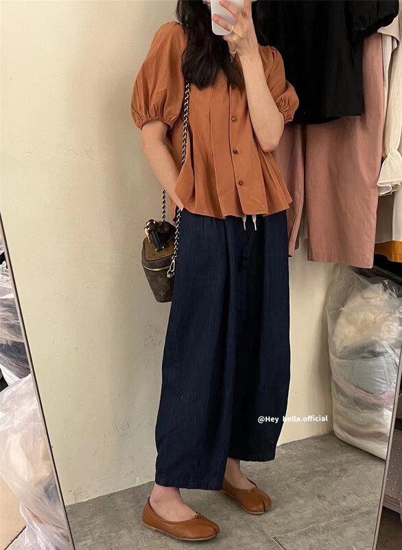 [hey Bella] V-neck single breasted comfortable Korean shirt 2952\ll