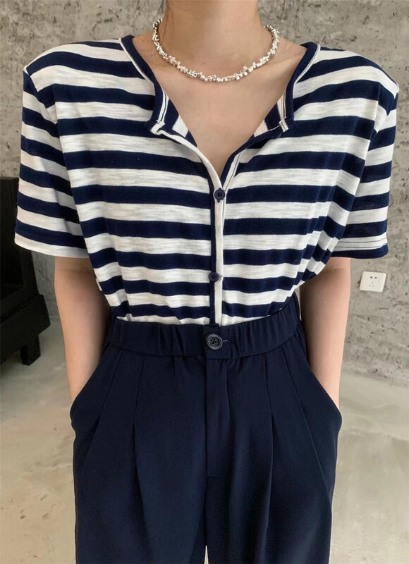 [h-xl] crew neck stripe comfortable single breasted knit cardigan 3678\ll