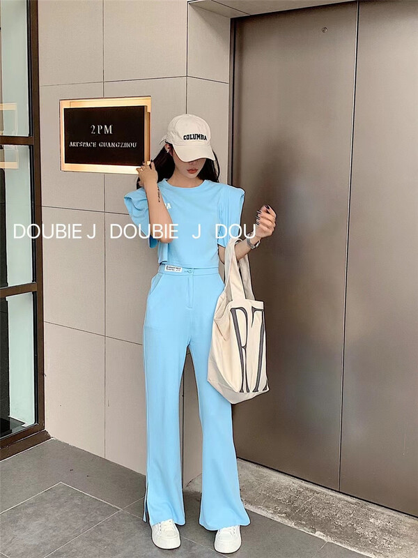 [double.j] shoulder pad loose and versatile T-shirt + versatile casual pants suit (suit only) 1867\pcz