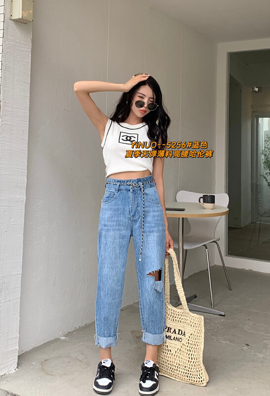 [Yinuo Yinuo jeans] ultra thin high waist Harlan jeans (with no accessories and waist rope) 5256\zjy