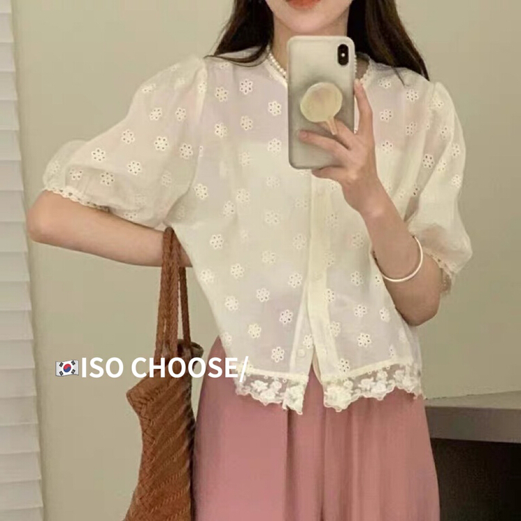 [ISO Korean] hollow out flower loose casual shirt 3099\hjy