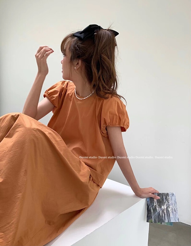 [the end of July] temperament simple bubble sleeve top + elastic waist solid color skirt suit 2230\hbx