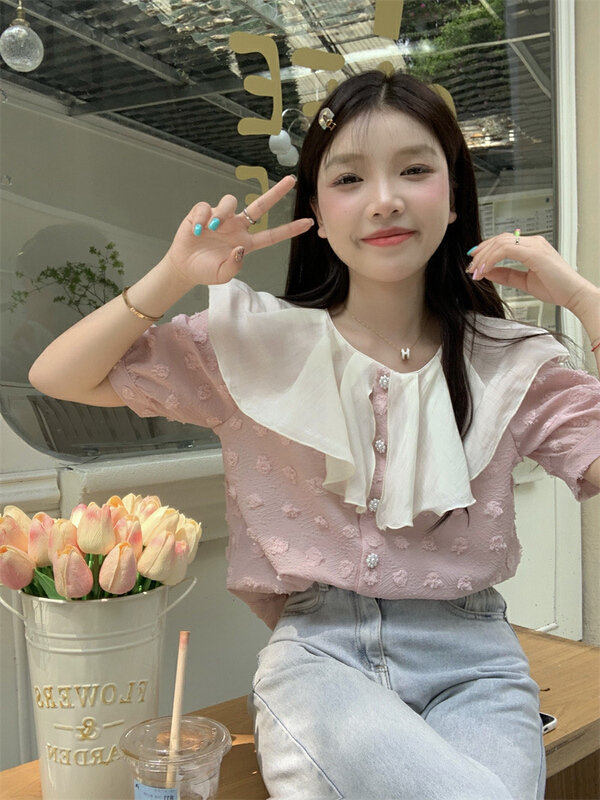 [dolly] Korean sweet girl pearl button blouse 5899\pcz