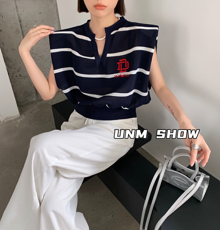 [unm-show] Korean versatile striped sleeveless vest / sling 6346\wtt
