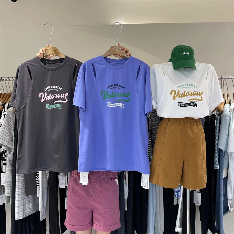 [Boran · Boran] letter hollow out printing fashion short sleeve T-shirt 22b7368\lsw