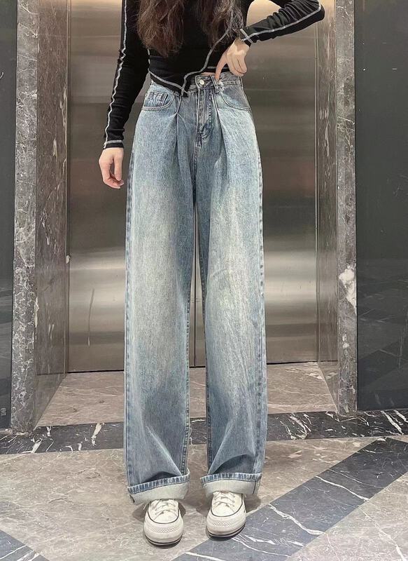[AI x2 jeans] 2022 early spring straight tube High Waist Wide Leg versatile Korean jeans 6912\hjy