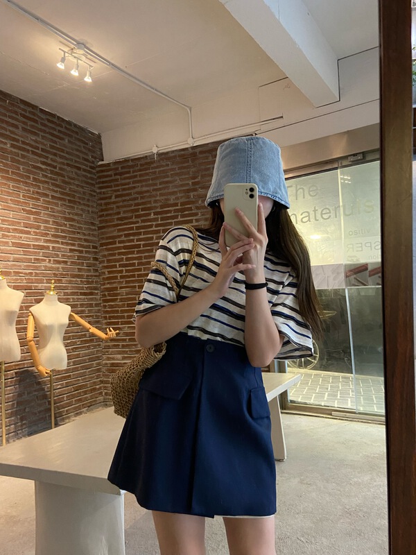 [Fifth] stripe fashion short sleeve T-shirt + high waist skirt set 1361\lsw