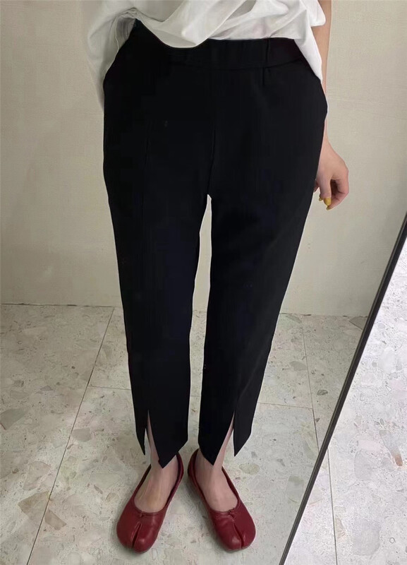 [Tiantian home] pure black loose tight waist commuter casual pants 985\zjy