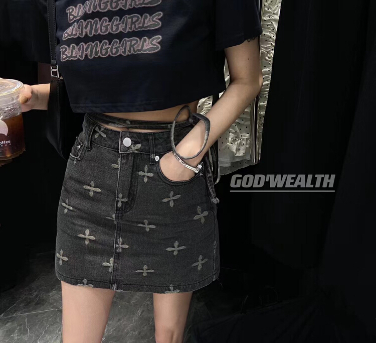 [buyer Yan Xuan - God of wealth] lace up trend denim skirt 08018\\cl