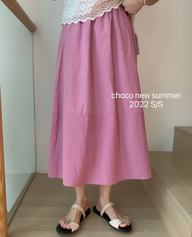 [choco] Korean pure color versatile elastic waist skirt 8346\hbx