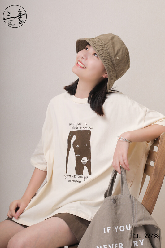 [original three element clothing] simple casual loose printed short sleeve T-shirt 22738