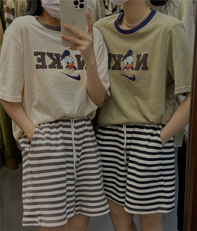 [h-xl] elastic waist stripe high waist casual shorts 3655-1\ll