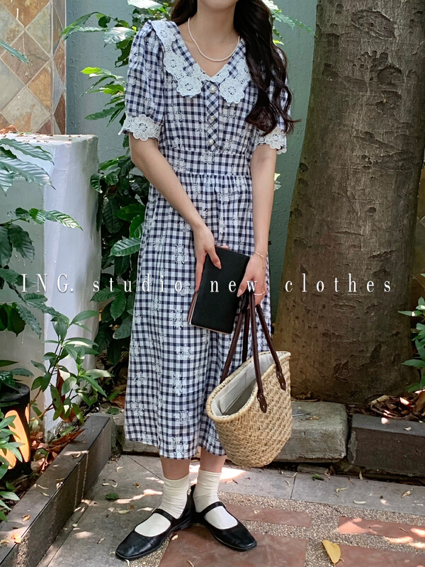 [ing] Plaid lace dress 9015