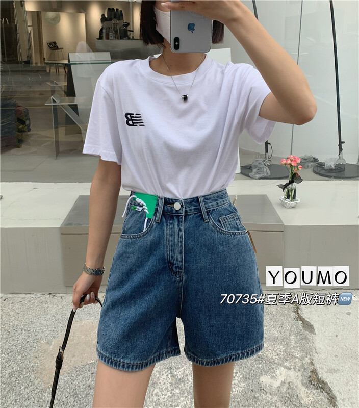 [plain blue] triangle loose and versatile denim shorts 70735-1\lsl