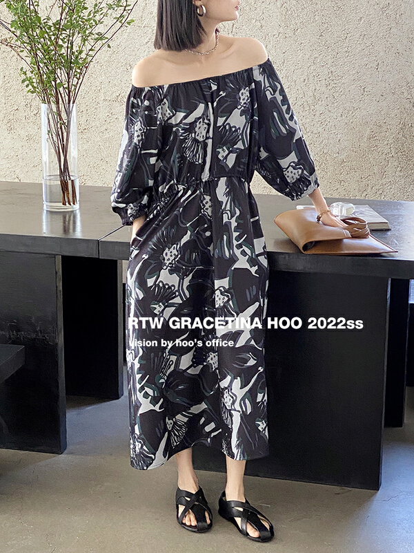 [gracetina Hoo] a line shoulder Jacquard Dress designed by a minority ly6195\cqw
