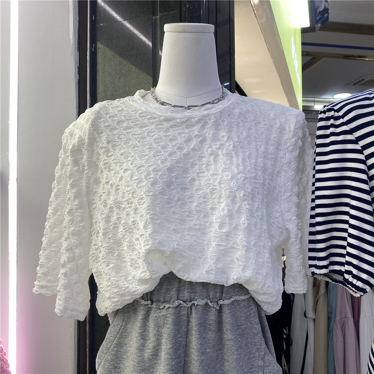 [new categories] pleated design solid color round neck shirt 8030\lsw
