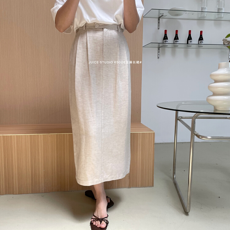[juice] linen slit skirt exquisite narrow waist k0006