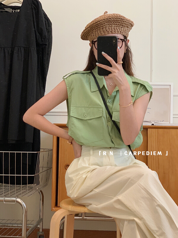 [RN] commuting simple and versatile foreign style sleeveless shirt 81288\ll