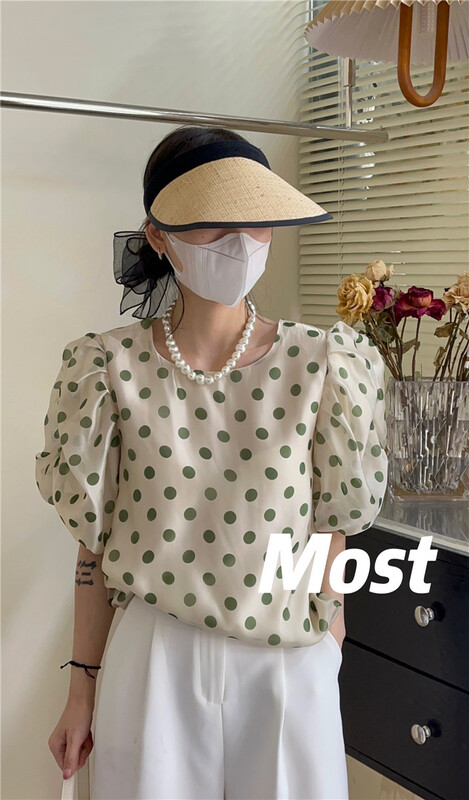 [Mr.Z] French Style Bubble Sleeve Polka Dot Shirt 97100\zjy