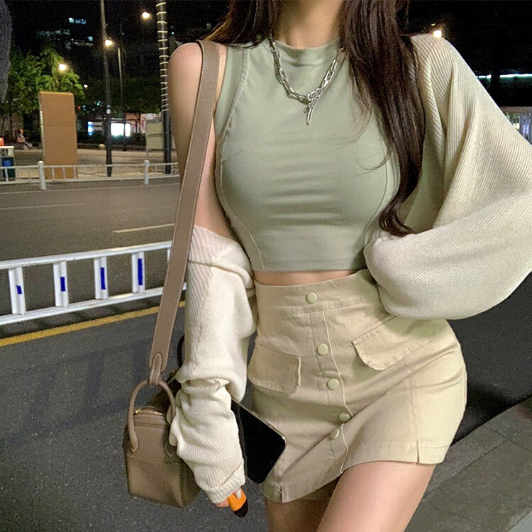 [huole] simple solid color thin style with knitted cardigan 711\wtt