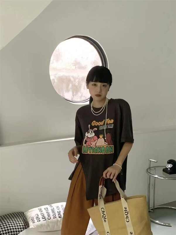 [an studio] print Pullover Korean Short Sleeve T-shirt ys1-8795\l