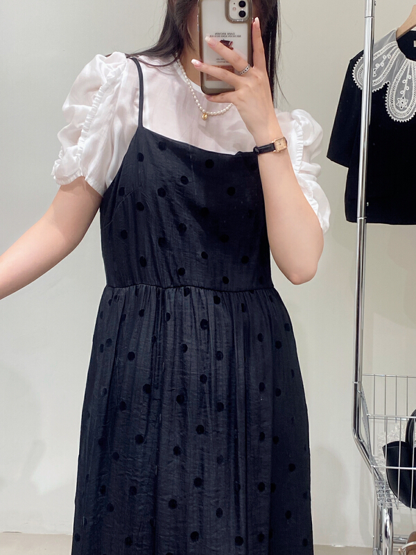 [chocolate] Korean wave dot loose suspender dress 28048\l