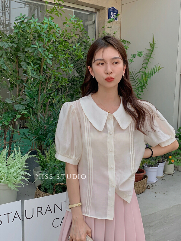 [miss miss home] Korean pleated single breasted sweet shirt f2256