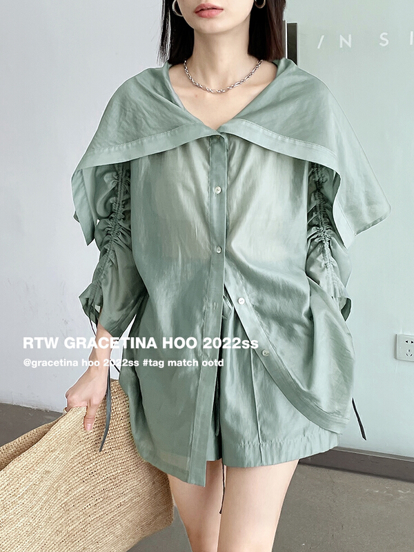 [gracetina Hoo] design sense Polo Shirt Shorts Set tz657
