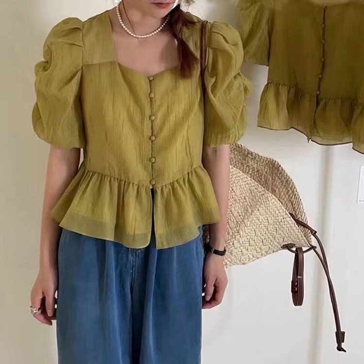 [the most] square neck Style Bubble Sleeve Shirt 9622\hbx