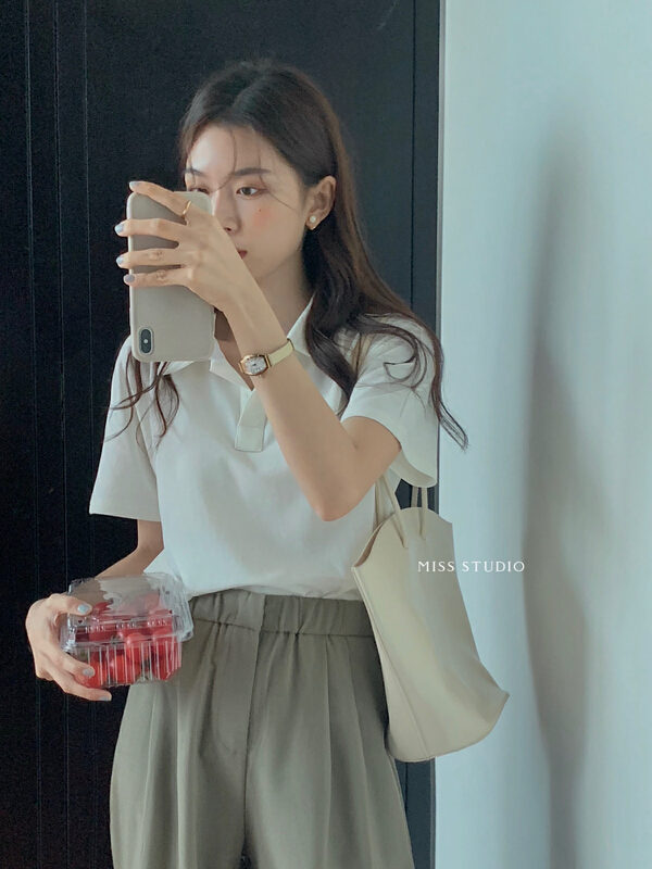 [miss miss home] polo collar clean version simple short sleeve T-shirt y8851