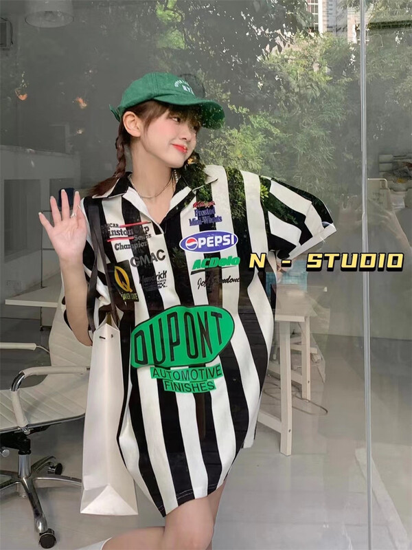 【N】 Korean front and back printed stripe dress 0764\t