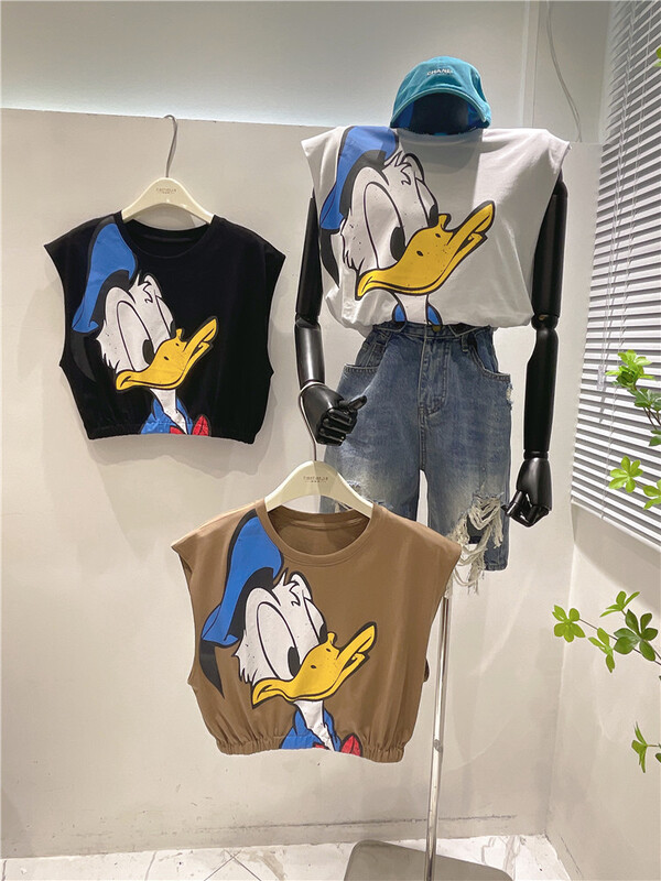 [Tiantian family] Donald Duck cartoon printed short sleeve T-shirt 6976\wtt