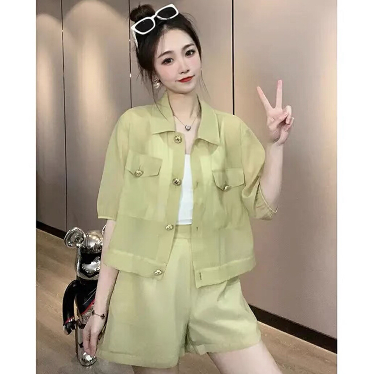 [miss Xixi] fashion coat + high waist loose casual pants + suspender sexy bra set 1556\l