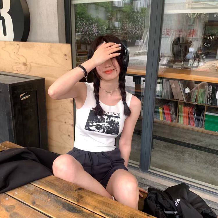 [free Valley] graphic printed Spice Girl vest / sling 4733\lsw
