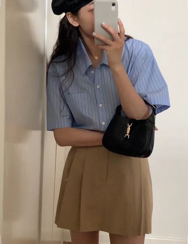 [bluepops] stripe pocket design shirt a2417\zxl