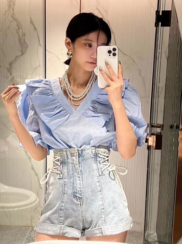 [MI] fresh aging Ruffle V-neck shirt 9642\pcz