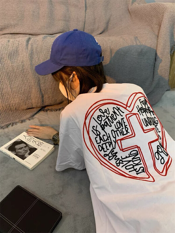 [Dake family] love graffiti cross printed short sleeve T-shirt 5141\zjy