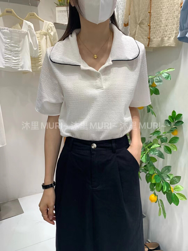 [Muli] fresh and simple polo collar short sleeve shirt 60683\hbx