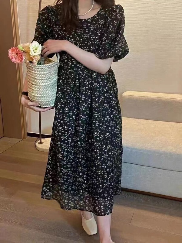 [thanku] Korean floral bubble sleeve dress 220\zjy