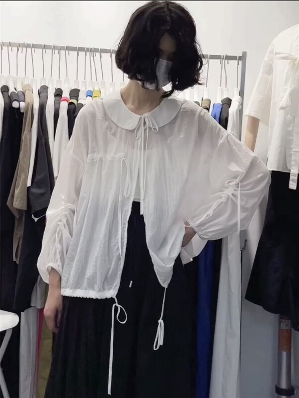 [three and two out] baby collar lace up versatile sunscreen shirt 99119\l