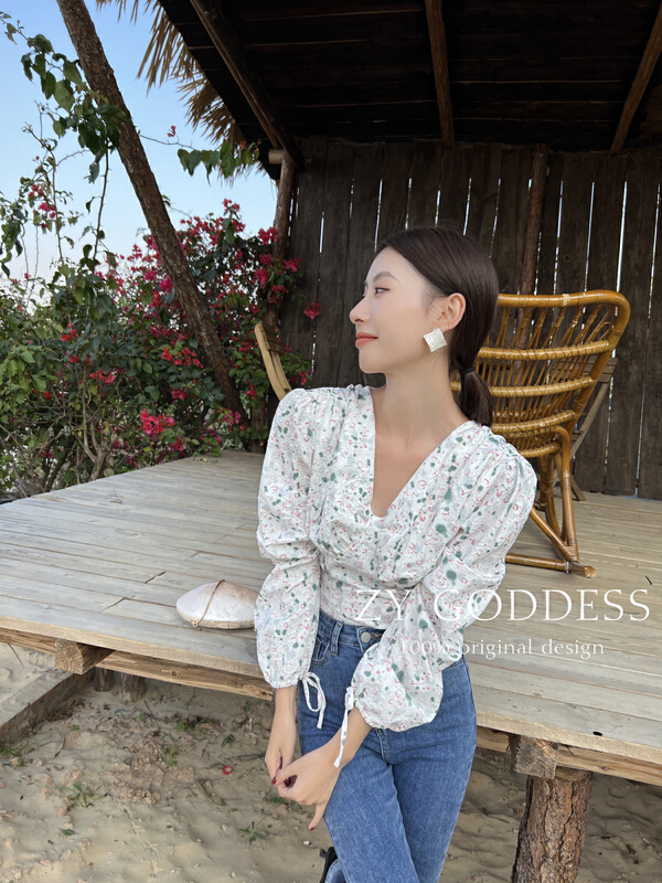 New year in early spring! [ZY] floral V-neck versatile shirt 68158\ozq