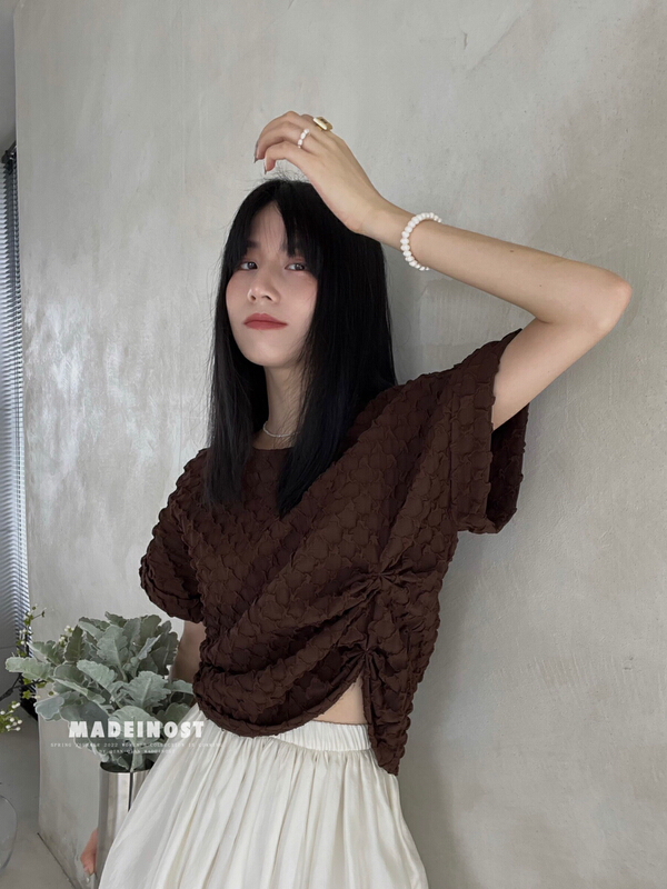 [OSHA madeinost] bubble lattice irregular design small shirt short 86397