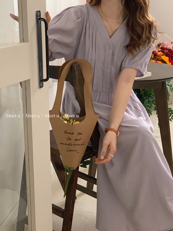 [meetu] fresh, simple, soft, waxy, draped back waist length dress 22331\hbx
